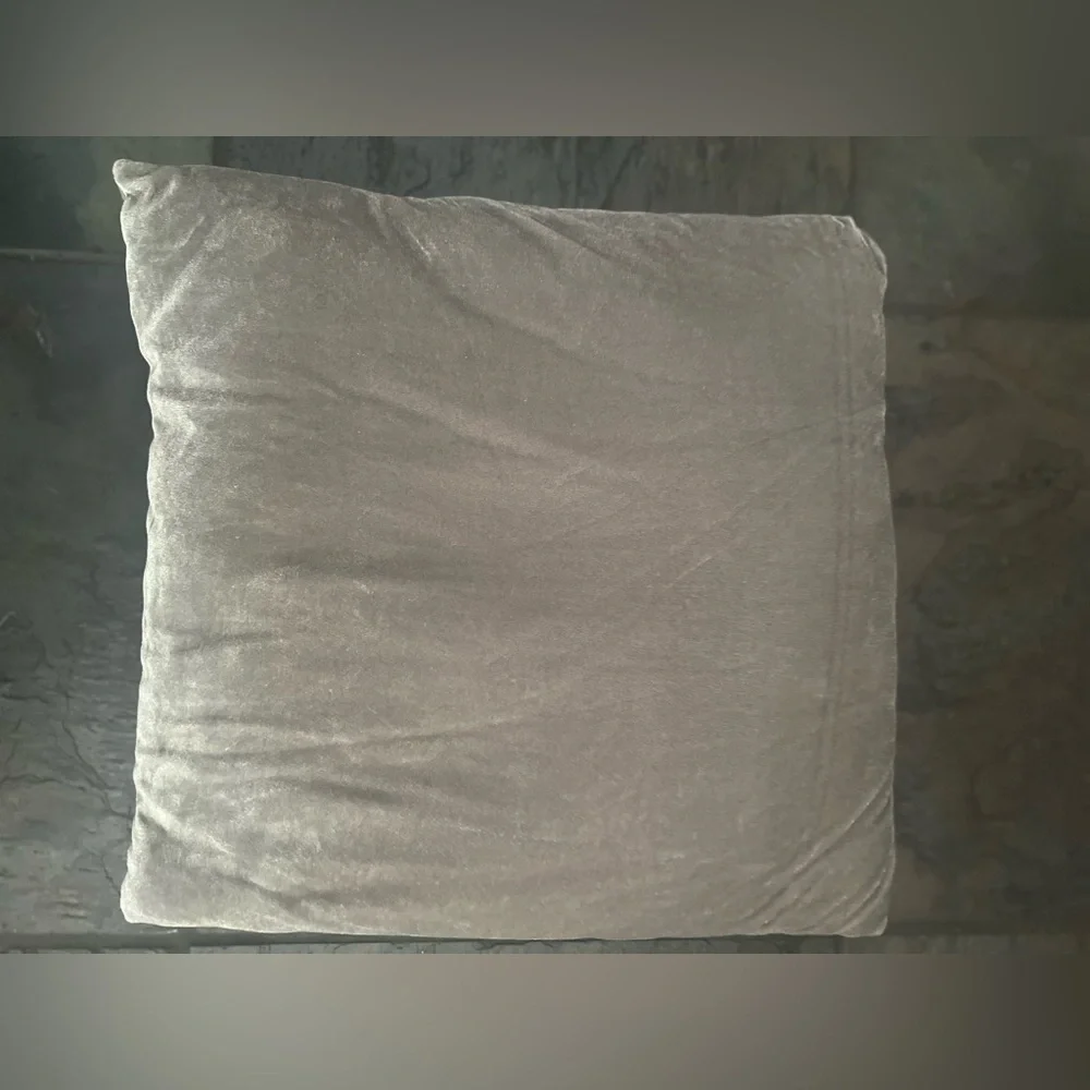 Champagne & gray velvet damask pattern accent pillow - Picture 3 of 5